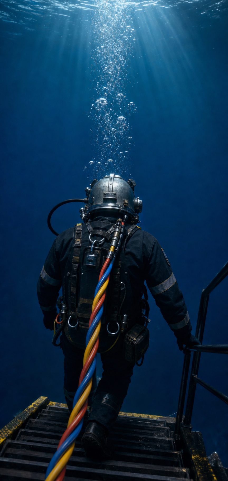 Dive Marine commercial diver being prepared on deck before an inspection dive