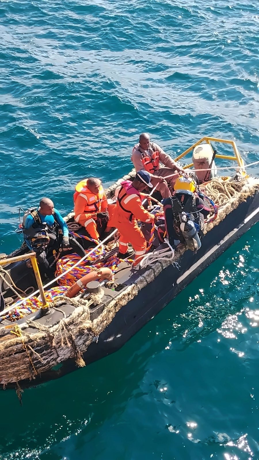 Dive Marine dive boat with crew preparing for operations at sea